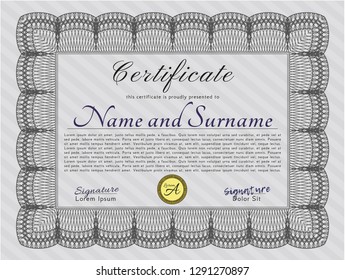 Grey Sample Diploma. Good design. With guilloche pattern. Vector illustration. 