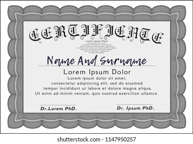 Grey Sample Diploma. With great quality guilloche pattern. Detailed. Lovely design. 