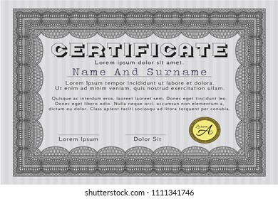 Grey Sample Diploma. With guilloche pattern and background. Excellent design. Vector illustration. 