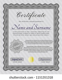 Grey Sample Diploma. With guilloche pattern. Vector illustration. Money style design. 