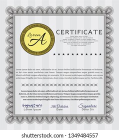 Grey Sample Diploma. With guilloche pattern. Nice design. Detailed. 