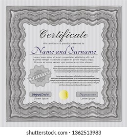 Grey Sample Diploma. With guilloche pattern. Elegant design. Vector illustration. 