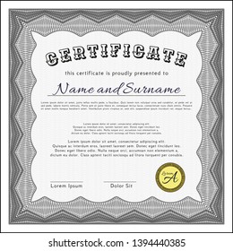 Grey Sample Diploma. With guilloche pattern. Vector illustration. Money style design. 