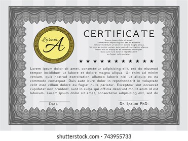 Grey Sample Diploma. With guilloche pattern. Vector illustration. Good design. 