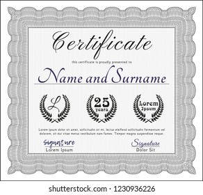 Grey Sample Diploma. With linear background. Retro design. Vector illustration. 