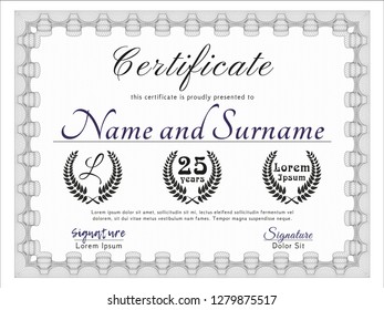 Grey Sample Diploma. With linear background. Vector illustration. Artistry design. 