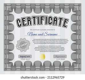 Grey Sample Diploma.  Lovely design.  Easy to print.  Vector illustration. 