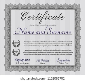 Grey Sample Diploma. Nice design. Detailed. With complex linear background. 