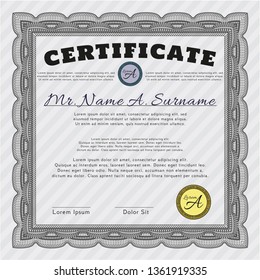 Grey Sample Diploma. Perfect design. With complex linear background. Vector illustration. 