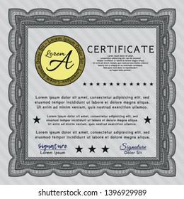 Grey Sample Diploma. Perfect design. With complex linear background. Detailed. 