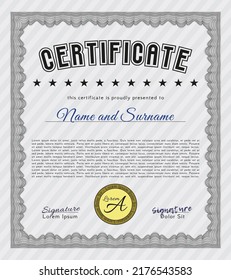 Grey Sample Diploma.  Perfect design.  With complex linear background.  Customizable, Easy to edit and change colors. 