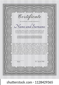 Grey Sample Diploma. Printer friendly. Vector illustration. Elegant design. 