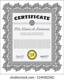 Grey Sample Diploma. Printer friendly. Money style design. Vector illustration. 