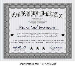Grey Sample Diploma. Retro design. With linear background. Vector illustration. 