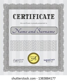 Grey Sample Diploma. Sophisticated design. Detailed. With guilloche pattern. 