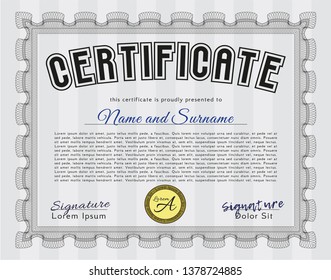 Grey Sample Diploma. Superior design. Complex background. Customizable, Easy to edit and change colors. 
