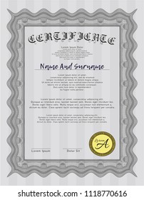 Grey Sample Diploma. Vector illustration. With quality background. Money Pattern design. 