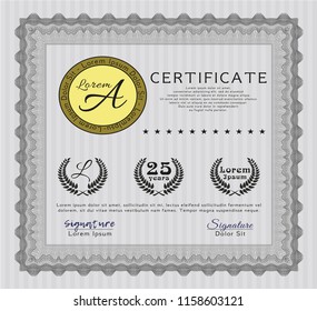 Grey Sample Diploma. Vector illustration. With complex linear background. Lovely design. 