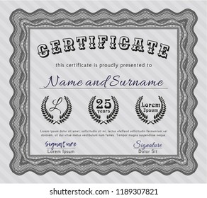 Grey Sample Diploma. Vector illustration. With great quality guilloche pattern. Good design. 