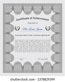 Grey Sample Diploma. Vector illustration. With guilloche pattern. Elegant design. 