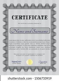 Grey Sample Diploma. Vector illustration. With guilloche pattern and background. Sophisticated design. 