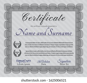 Grey Sample Diploma. Vector illustration. Easy to print. Excellent design. 