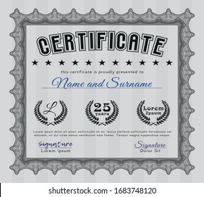 Grey Sample Diploma. Vector illustration. Complex background. Beauty design. 