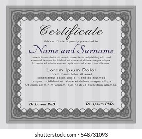 Grey Sample Diploma. Vector illustration. With linear background. Modern design. 
