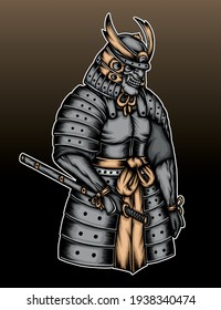 Grey samurai armor illustration. Premium vector