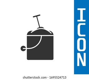 Grey Sand in bucket with shovel icon isolated on white background. Plastic kid toy. Summer icon.  Vector Illustration