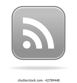 Grey satin squares button with drop shadow on white background