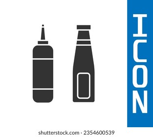 Grey Sauce bottle icon isolated on white background. Ketchup, mustard and mayonnaise bottles with sauce for fast food.  Vector Illustration
