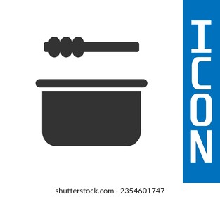 Grey Sauna bucket and ladle icon isolated on white background.  Vector Illustration