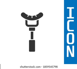 Grey Sausage on the fork icon isolated on white background. Grilled sausage and aroma sign.  Vector