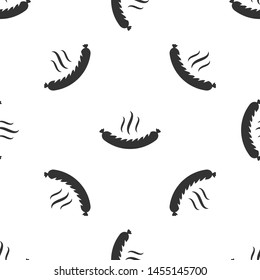 Grey Sausage with steam icon isolated seamless pattern on white background. Grilled sausage and aroma sign. Vector Illustration