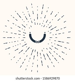 Grey Sausage with steam icon isolated on beige background. Grilled sausage and aroma sign. Abstract circle random dots. Vector Illustration