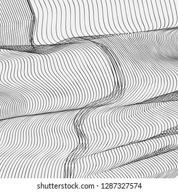 Grey scale abstract backdrop with curved thin lines. Abstract monochrome background. Vector illustration for your graphic design.