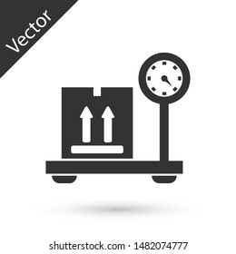 Grey Scale with cardboard box icon isolated on white background. Logistic and delivery. Weight of delivery package on a scale.  Vector Illustration