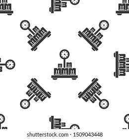 Grey Scale with cardboard box icon isolated seamless pattern on white background. Logistic and delivery. Weight of delivery package on a scale.  Vector Illustration