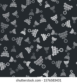 Grey Scale with cardboard box icon isolated seamless pattern on black background. Logistic and delivery. Weight of delivery package on a scale.  Vector Illustration