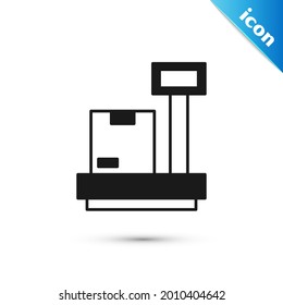 Grey Scale with cardboard box icon isolated on white background. Logistic and delivery. Weight of delivery package on a scale.  Vector