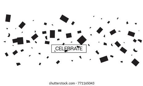 Grey Scale Tinsel Rich Confetti. Christmas, Birthday, New Year, Party Cool Background. Funky Falling Tinsel Confetti. Business Background. Vector Frame, Ornament Banner. 