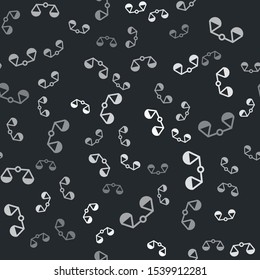 Grey Scales of justice icon isolated seamless pattern on black background. Court of law symbol. Balance scale sign.  Vector Illustration