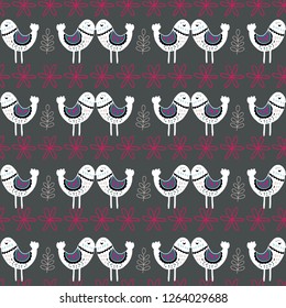 Grey Scandinavian Love Birds Pattern Design. Perfect for fabric, wallpaper, stationery and scrapbooking projects and other crafts and digital work