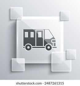 Grey School Bus icon isolated on grey background. Public transportation symbol. Square glass panels. Vector Illustration