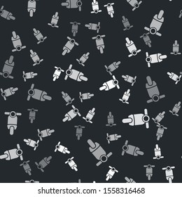 Grey Scooter icon isolated seamless pattern on black background.  Vector Illustration