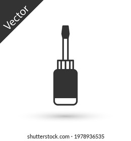Icono del destornillador gris aislado en fondo blanco. Símbolo de herramienta de servicio.  Vector