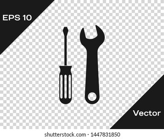 Grey Screwdriver and wrench tools icon isolated on transparent background. Service tool symbol.  Vector Illustration