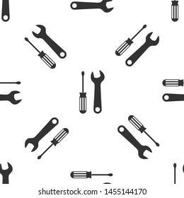 Grey Screwdriver and wrench tools icon isolated seamless pattern on white background. Service tool symbol.  Vector Illustration