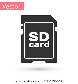 Grey SD card icon isolated on white background. Memory card. Adapter icon. Vector Illustration
